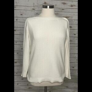 LOFT ivory boatneck textured long sleeve pullover sweater Size Large